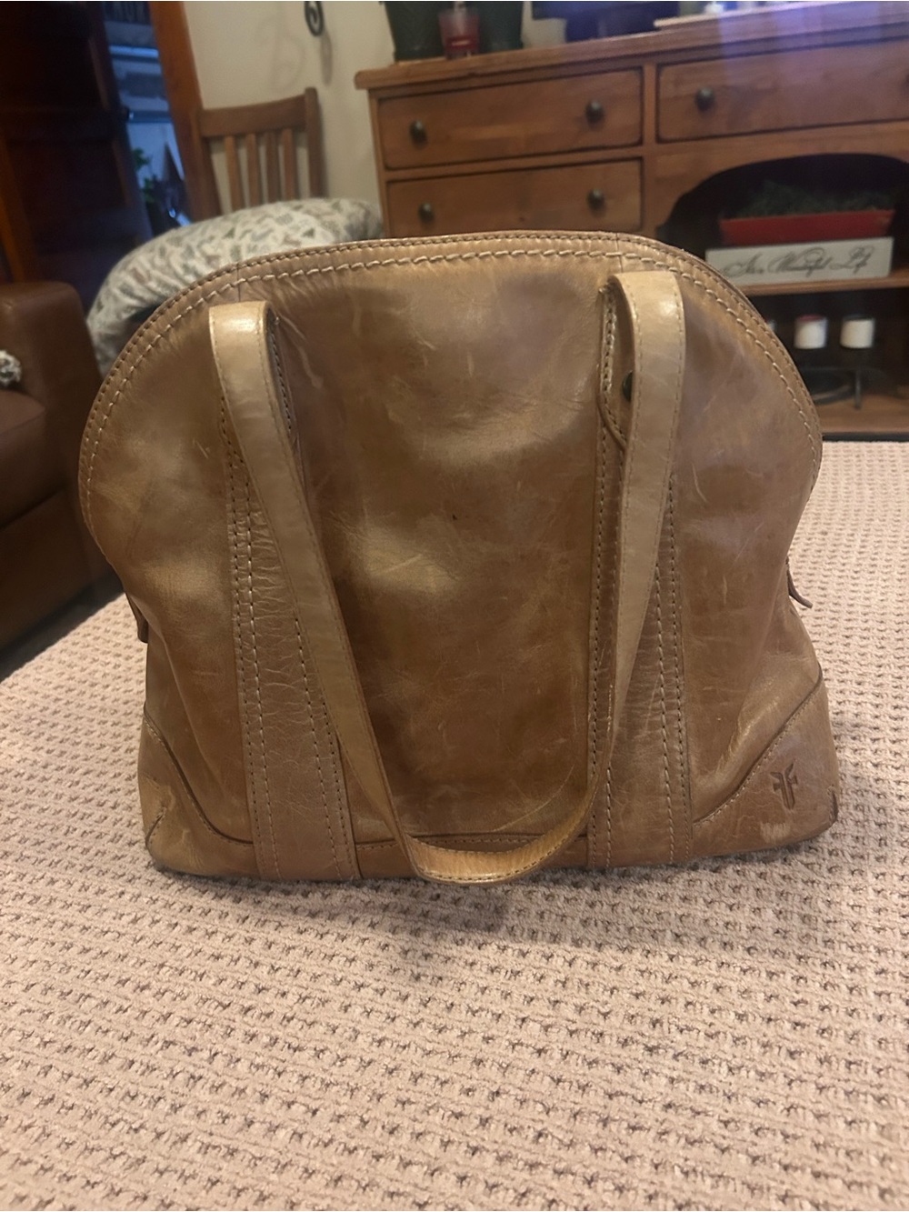 Frye Distressed Tan Leather Shoulder Bag